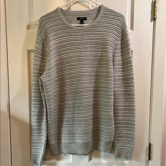 Alfani Cotton Gray Crewneck Sweater with Textured Ribbed Stripes - Size Large - Picture 1 of 11